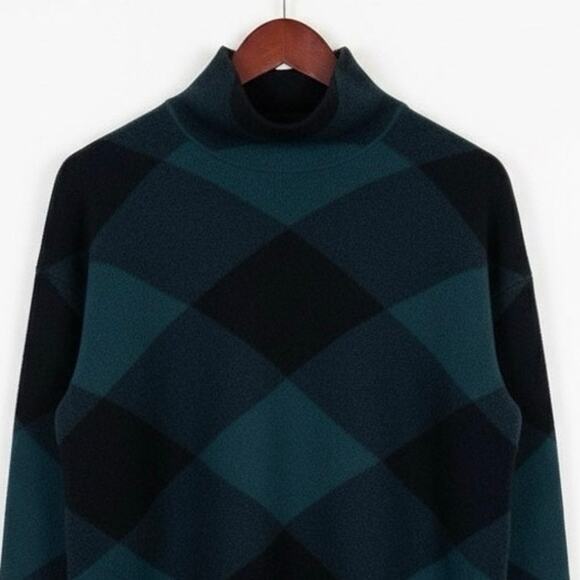 Tahari Sweater Womens XS Green Black Argyle Mock Neck Old Money Preppy Career - Picture 3 of 6